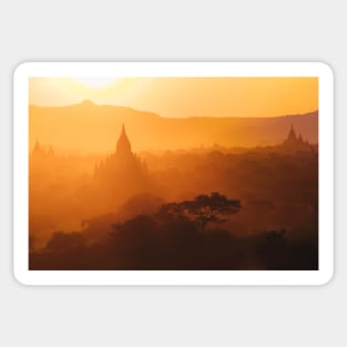 Orange Sunset Light Over Pagodas of Bagan, Burma Sticker